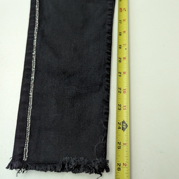 Democracy Ab Technology Black Ankle Jeans Silver Side Sequence Raw Hem size 12 - Picture 9 of 13